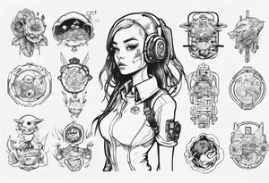 Cute cyberpunk girl, tattoo idea