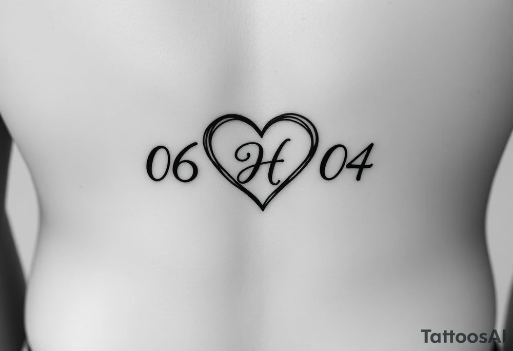 06/09/04 written and under the date is a heart inside the heart is a letter H in cursive on the lower back waist tattoo idea