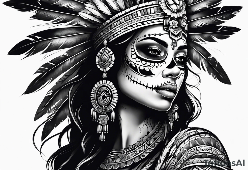 Aztec princess side profile day of the dead tattoo idea