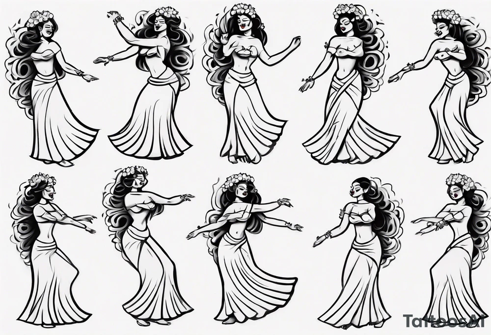 Old School Tattoo Style, Hula Girl dancing, full body, white background --no skin tattoo idea