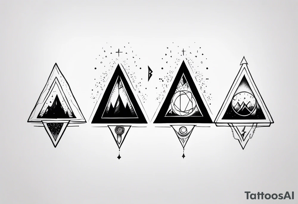 four small triangle portals to fantasy world, forearm tattoo tattoo idea