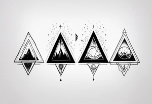 four small triangle portals to fantasy world, forearm tattoo tattoo idea