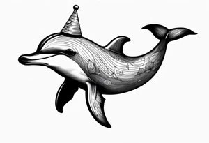 One dolphin wearing a party hat. Side view. Dolphin should be smiling. tattoo idea