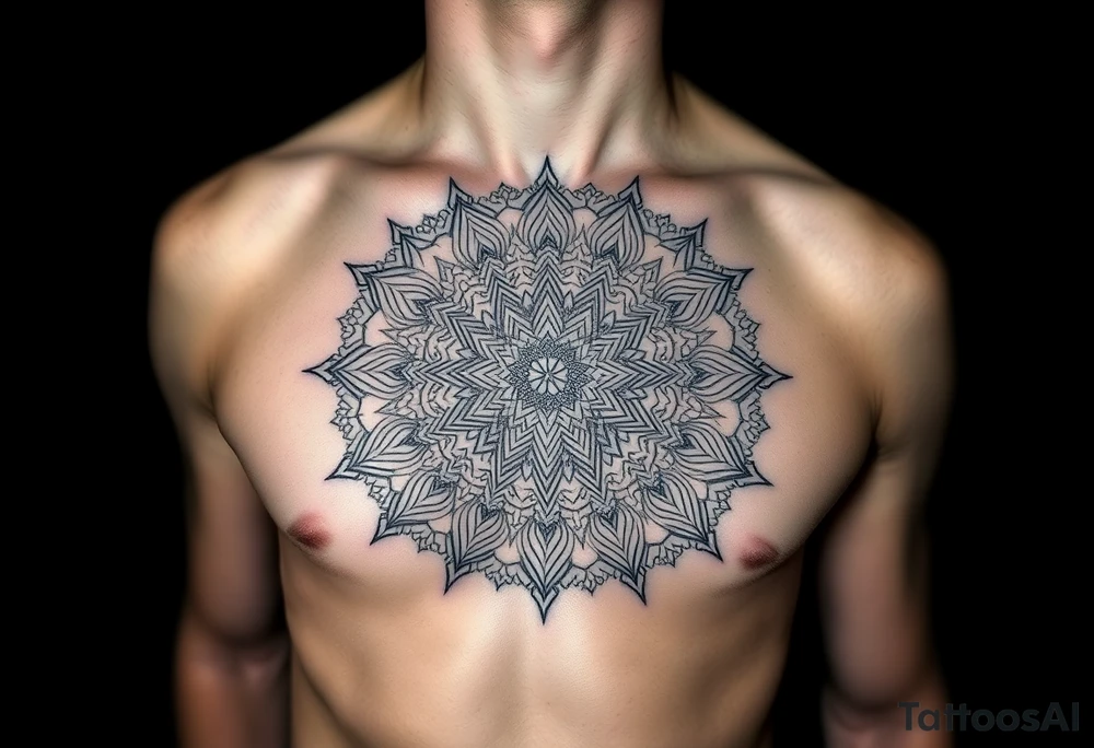 intricate mandala with sacred geometry and cosmic elements tattoo idea
