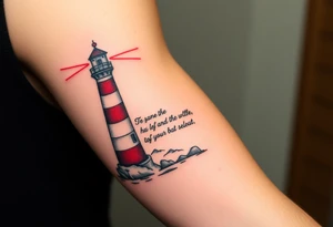 A Lighthouse with a Scripture (only red , blue and black are possible colors) tattoo idea