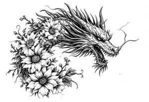 majestic dragon with flowers tattoo idea