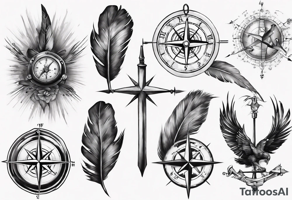 Landkarte mit einem Kompass drauf und einer Füllfeder mit Tinte, für den Unterarm tattoo idea