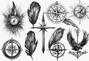 Landkarte mit einem Kompass drauf und einer Füllfeder mit Tinte, für den Unterarm tattoo idea