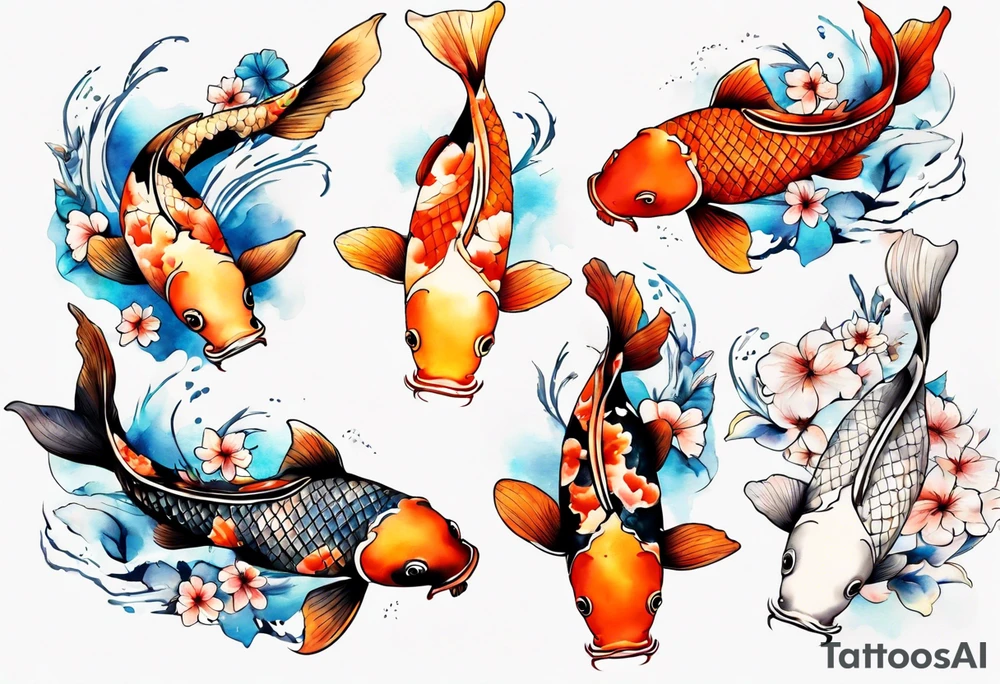 koi carp with floral surroundings tattoo idea