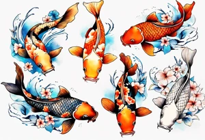 koi carp with floral surroundings tattoo idea