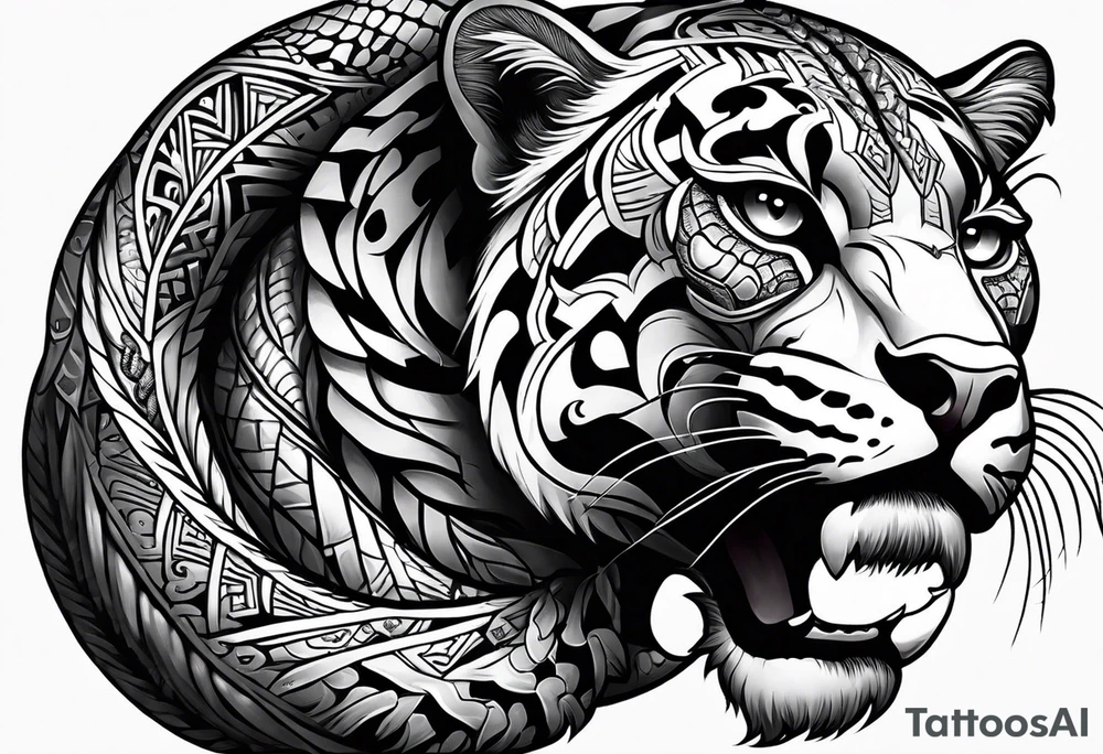 aztec black jaguar with snake tattoo idea