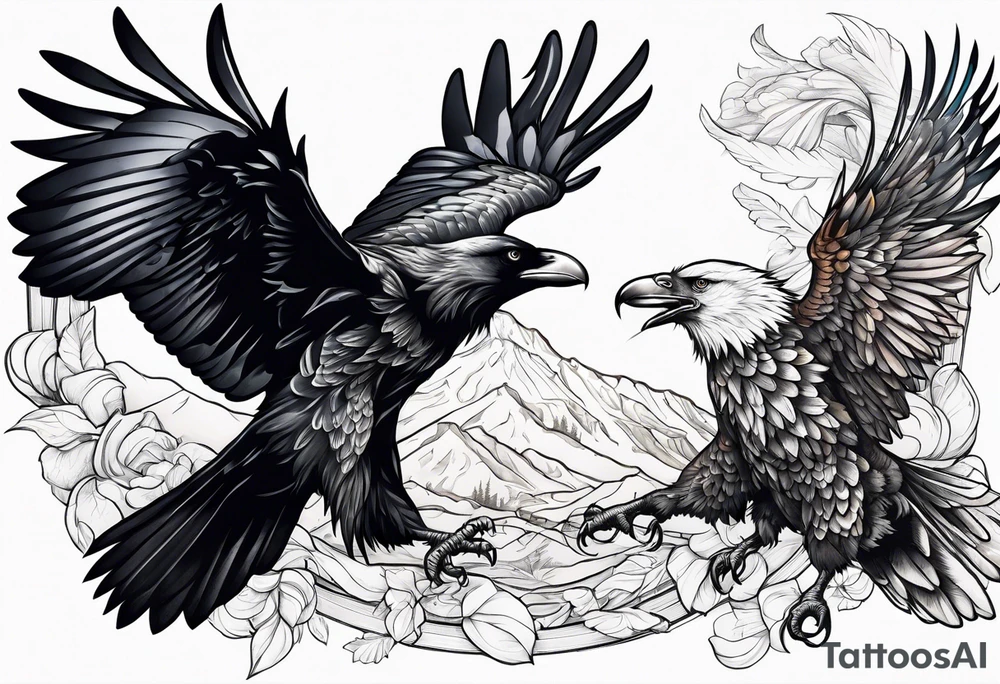 crow and eagle fighting tattoo idea