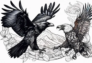 crow and eagle fighting tattoo idea