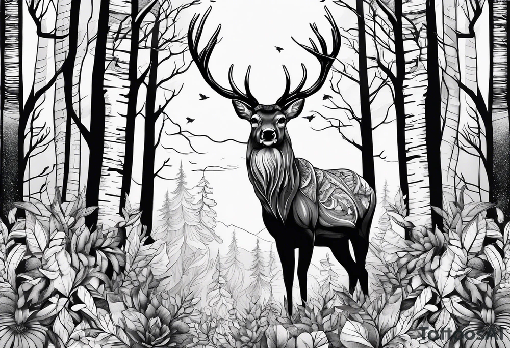 deer forest tattoo idea
