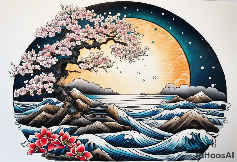 Libélula sobre sombra de luna llena, con toques de color tattoo idea