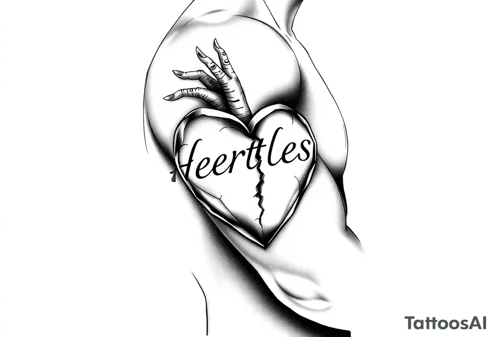 Heartless words written with broken real heart design tattoo idea