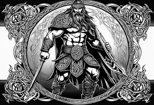 Side prfile full body of Celtic warrior walking into battle tattoo idea