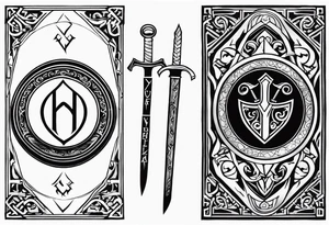 Valhalla shield sword stairs runes tattoo idea