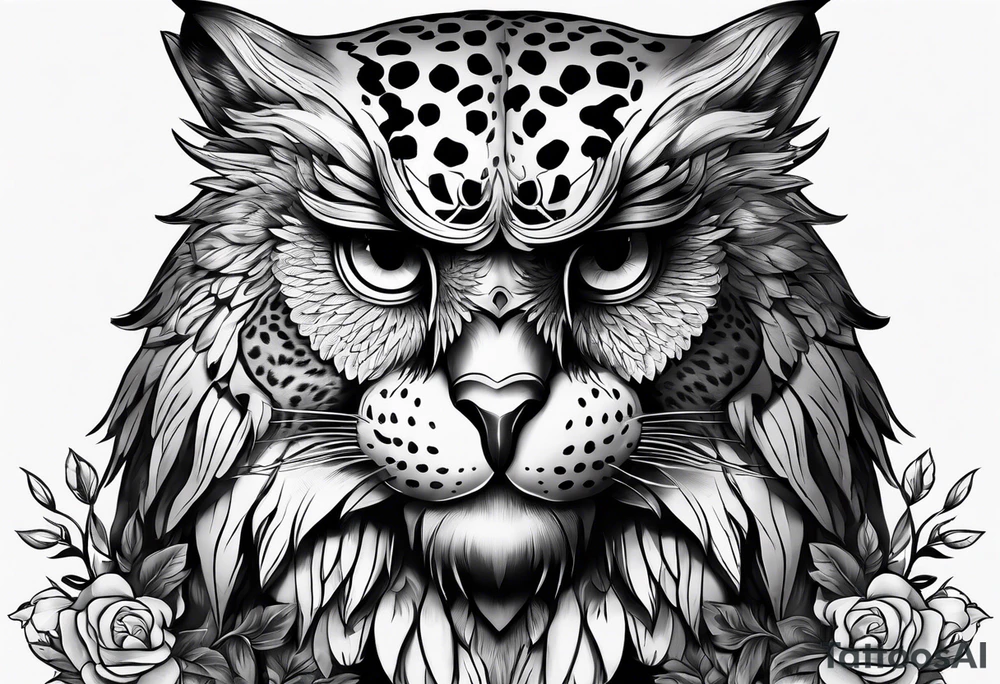 Transition between owl and leopard tattoo idea