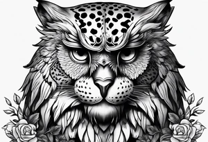 Transition between owl and leopard tattoo idea