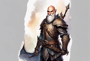 a full-body picture of a human elf, bearded bald male, paladin, on my left forearm tattoo idea