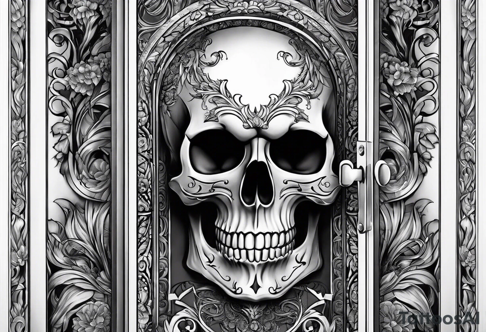 skull behind doors tattoo idea