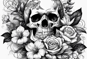 Floral sleeve with skulls tattoo idea