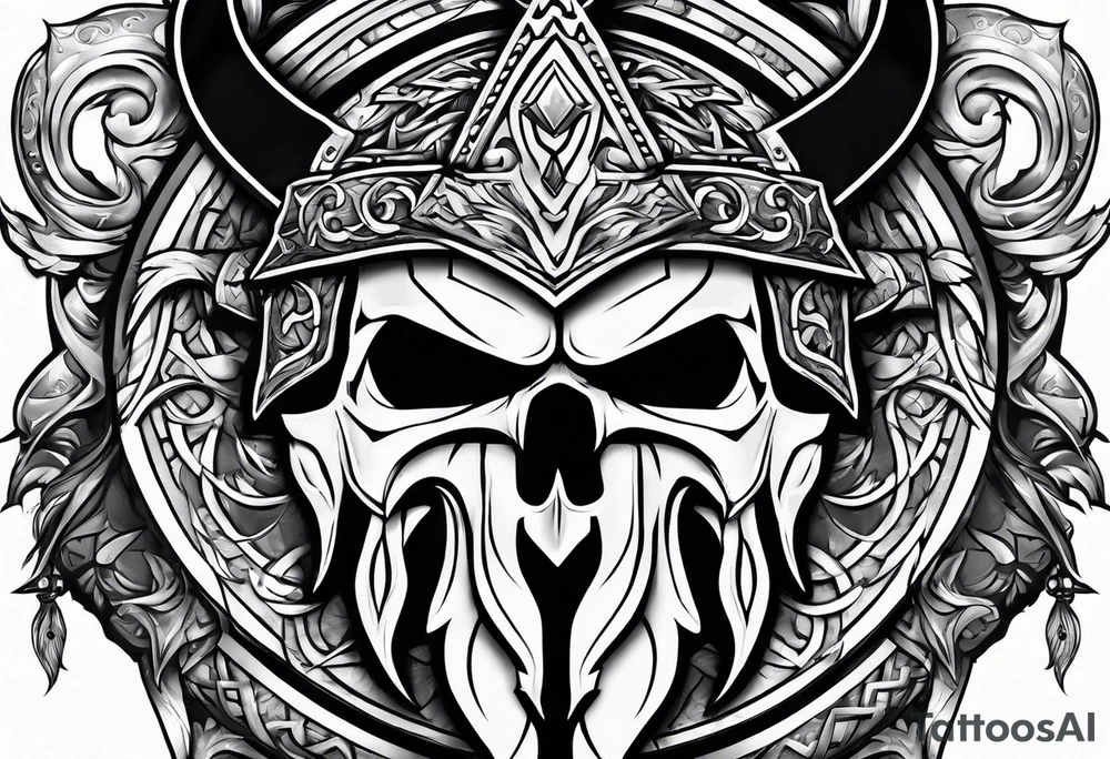 Valhalla sword shield fire axe tattoo idea