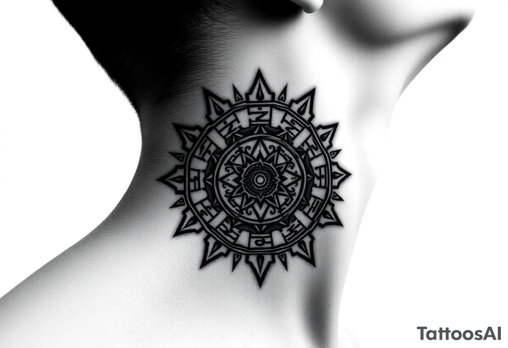 zombie Aztec sun calendar tattoo idea