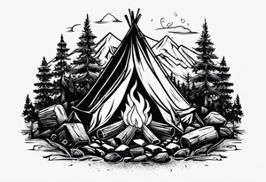 small camp fire at the base of a mountain tattoo idea