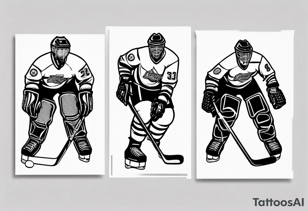 Hockey net with 3 jerseys hanging in the net tattoo idea
