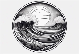 I want a tattoo of the ocean in a circle with more waves looking out at the ocean tattoo idea