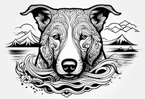 Dog head shape outline with scenic river flowing tattoo idea