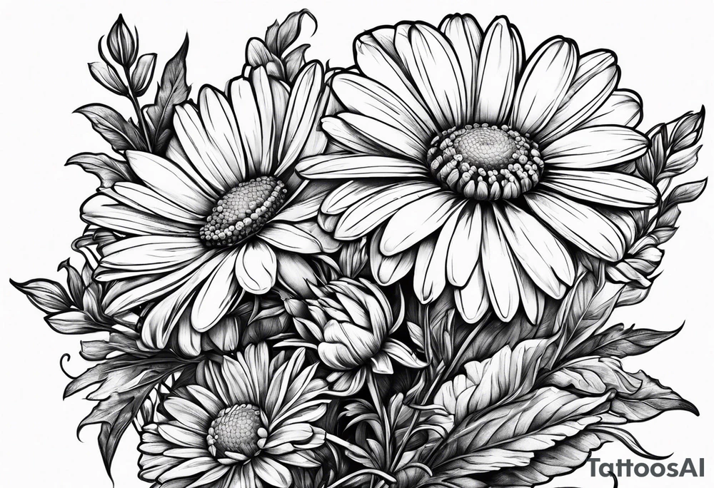 Daisy bouquet with stems tattoo idea
