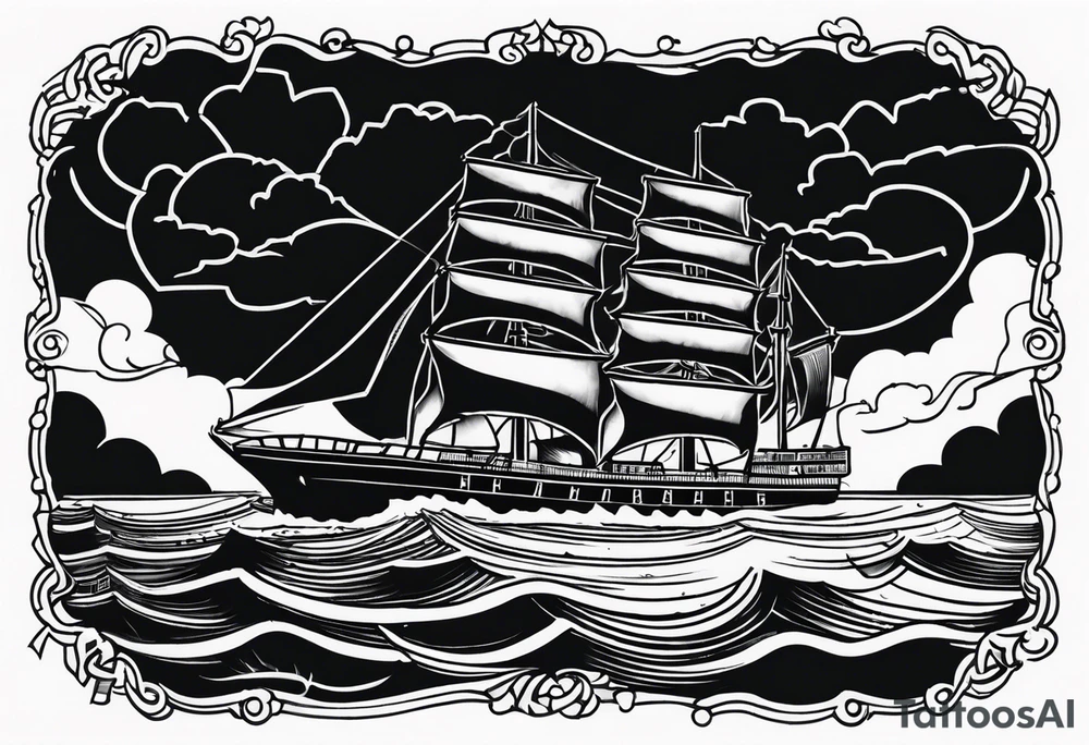 storm clouds with lightning surrounding a ship tattoo idea