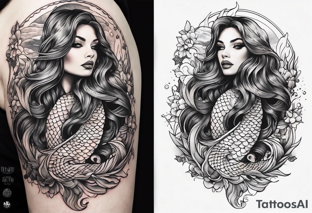 mermaid in line art american tattoo vintage style tattoo idea
