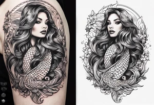 mermaid in line art american tattoo vintage style tattoo idea