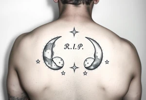 R.I.P. 
Anthony Lamont Deal Sr 
surrounded by moons and stars 
On my right forearm tattoo idea