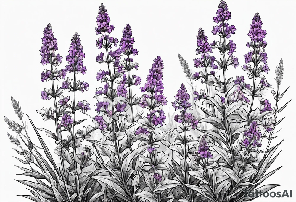 Generate a picture of Vervain (Verbena) flowers with small leaves around them. tattoo idea