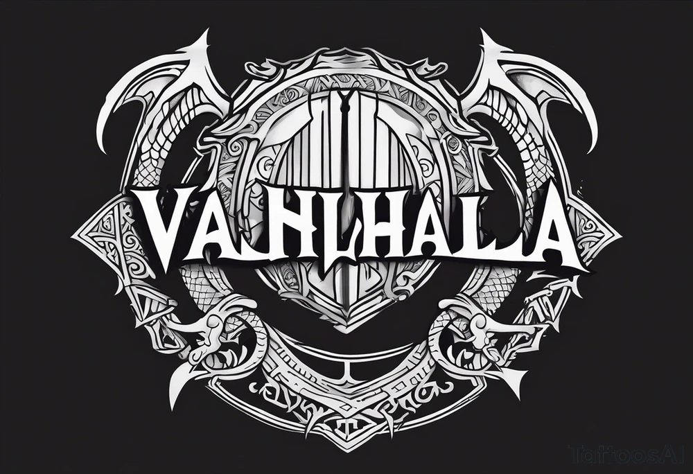 Valhalla sword shield dragon axe tattoo idea