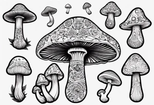 mushrooms, psychedelic, book, mandala tattoo idea