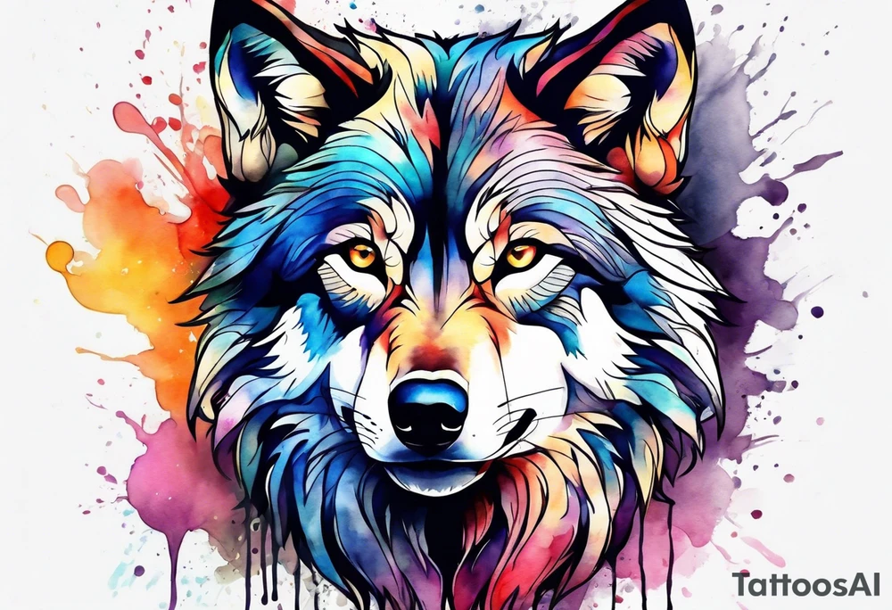 Watercolor wolf tattoo idea