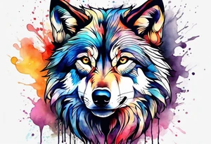 Watercolor wolf tattoo idea