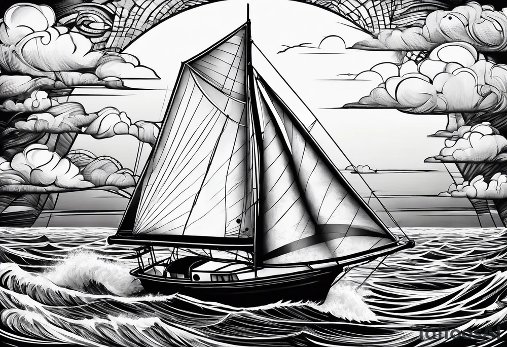 sailboat sail patched in such a way that it resembles a maritime lighthouse. tattoo idea