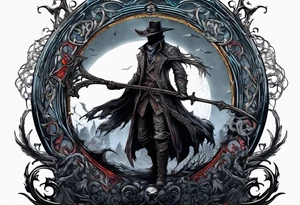 Bloodborne hunter, holding  scythe, howling, Dual wielding tattoo idea