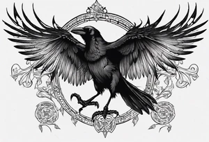 medieval black raven with wings spread tattoo idea