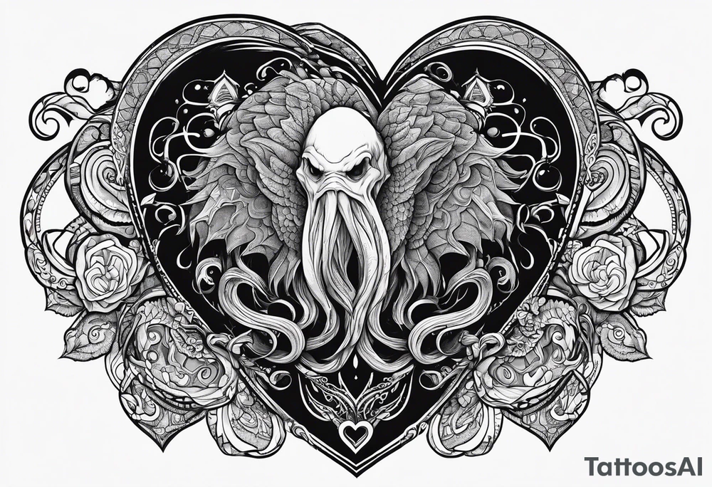 Long sleeve. Lovecraftian creature, protecting a heart. tattoo idea Long sleeve. Lovecraftian creature, protecting a heart. tattoo idea