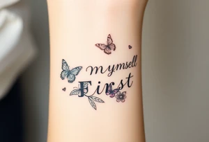 Love myself First with butterflies and flowers 
Letters L,M,N,O,P discreetly hidden among the foliage tattoo idea