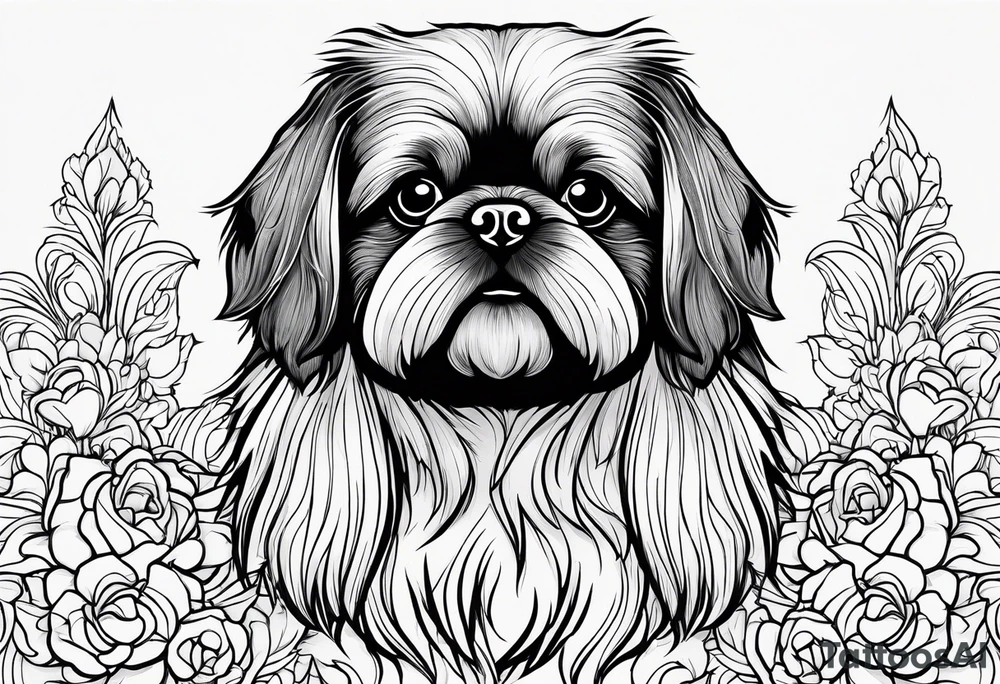 A mixed breed Pekingese and Shih-Tzu dog. Just the outline of his face. tattoo idea