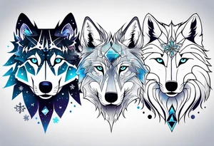 Constellation, two animal wolf, snowflake tattoo idea